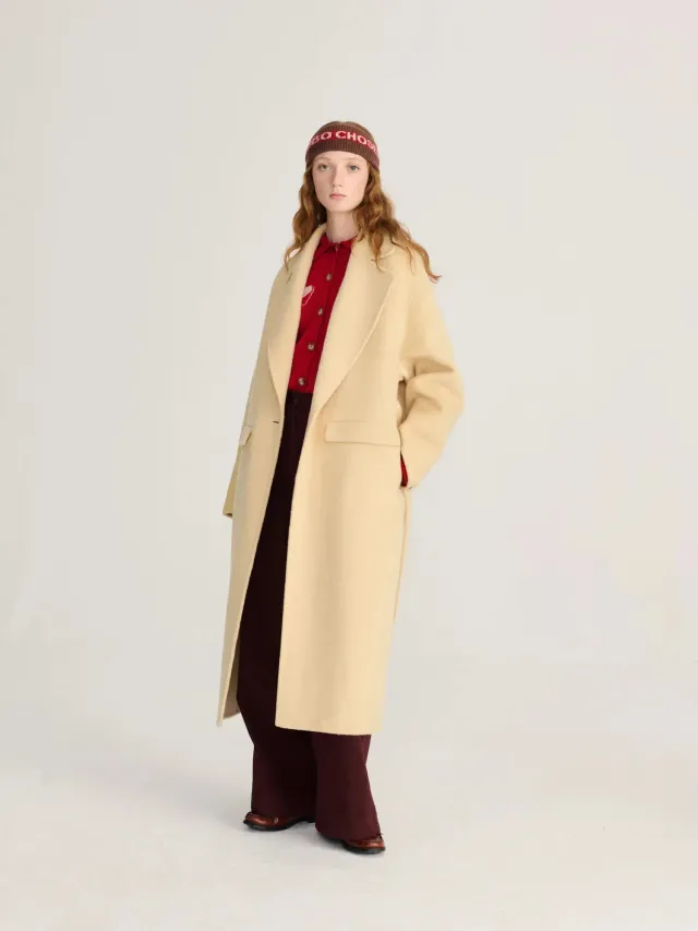 Bobo Choses All About Monsters Hand made wool coat frakke XS lysegul