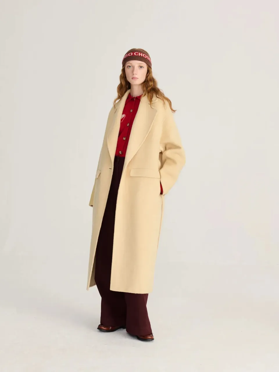 Bobo Choses All About Monsters Hand made wool coat frakke XS lysegul