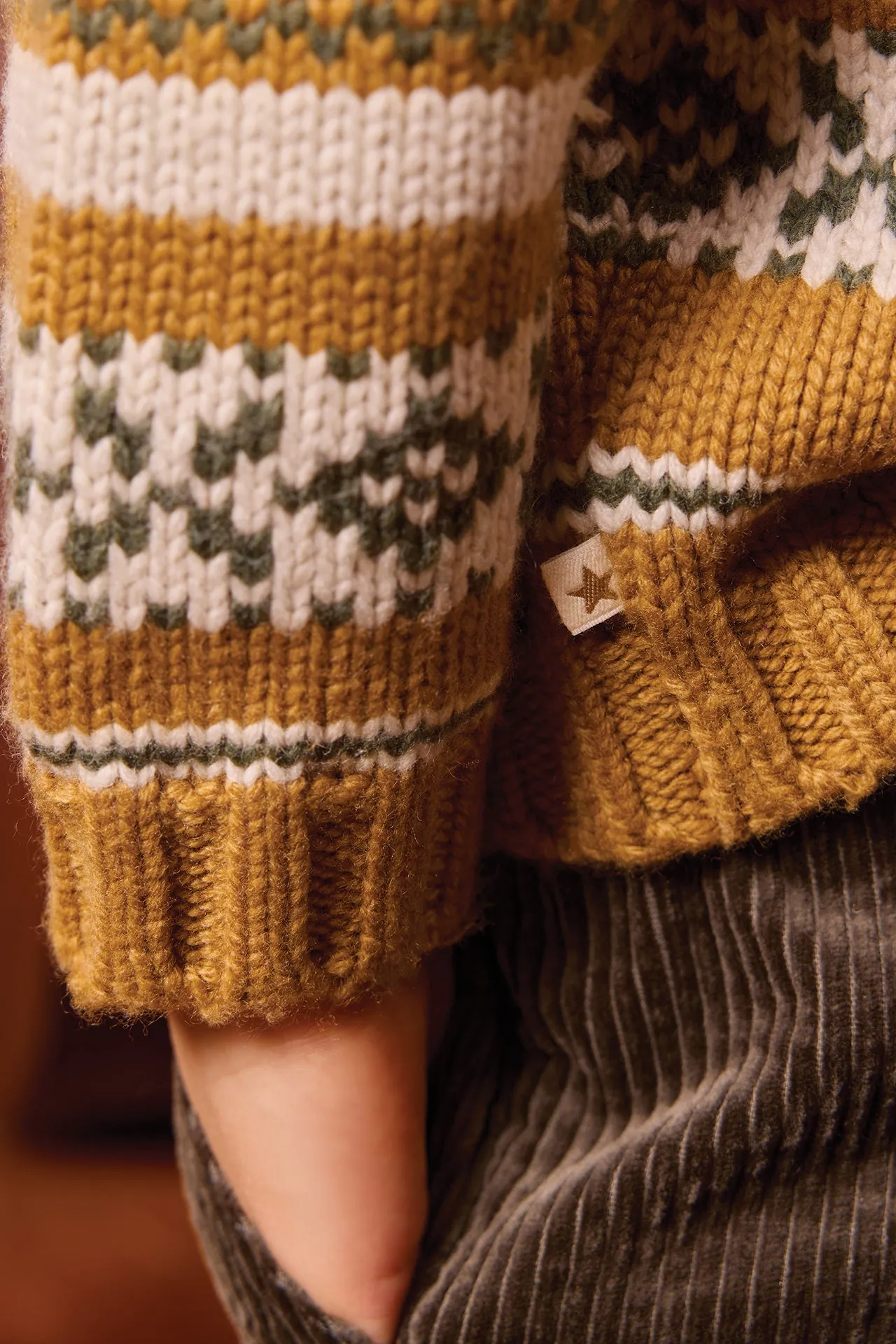 Bonton Polar cardigan kaki jacquard hjorte uld