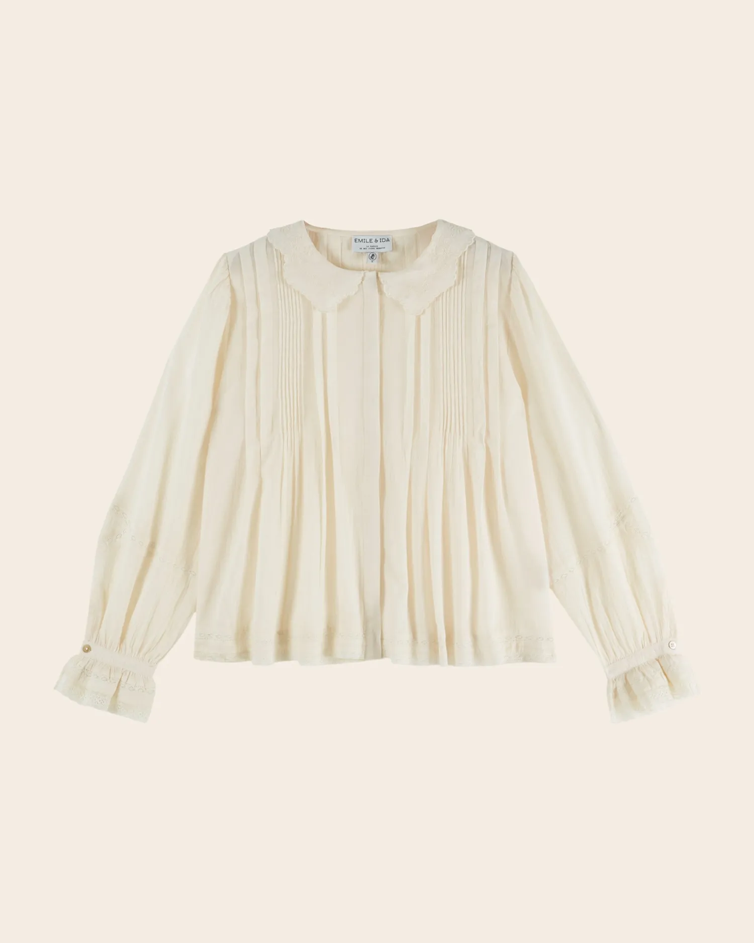 Emile et Ida blondebluse ecru broderet krave