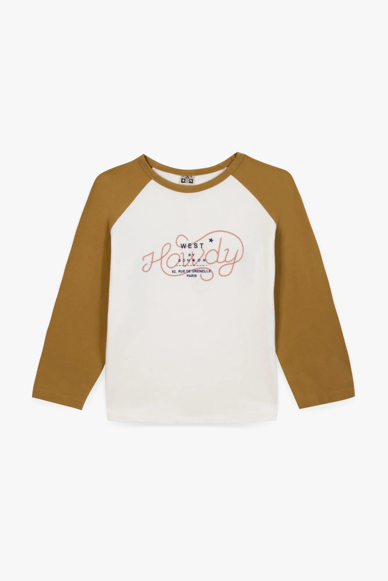 Bonton Tipi Howdy T-shirt langærmet brun 100% bomuld