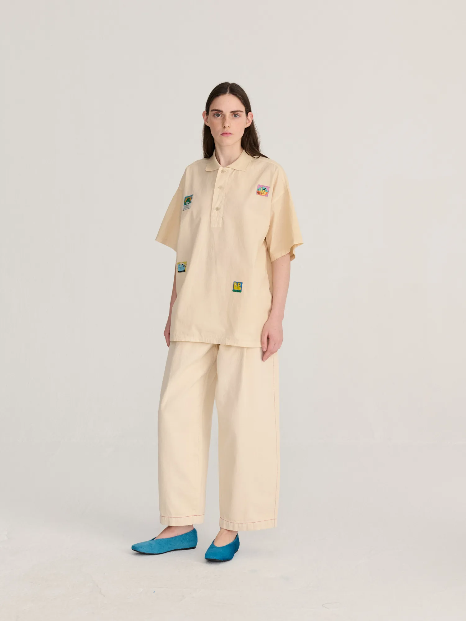 Bobo Choses Labelled oversize poplin polo shirt offwhite M