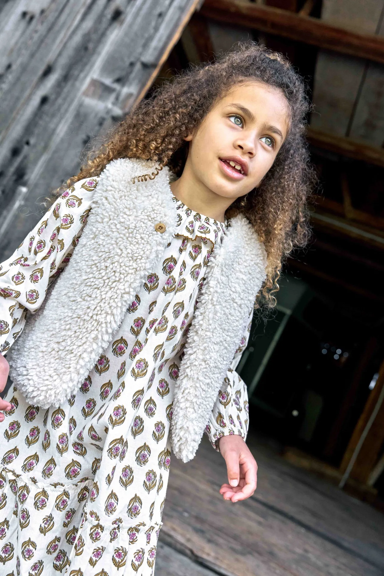 Bonton Daria kjole blockprint ecru bomuld 2-14A