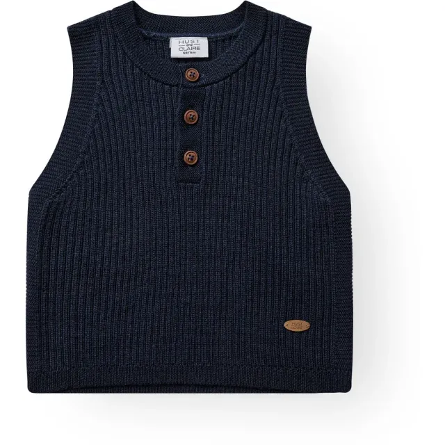 Hust & Claire Edi Wool Rib Knit vest Blues uld
