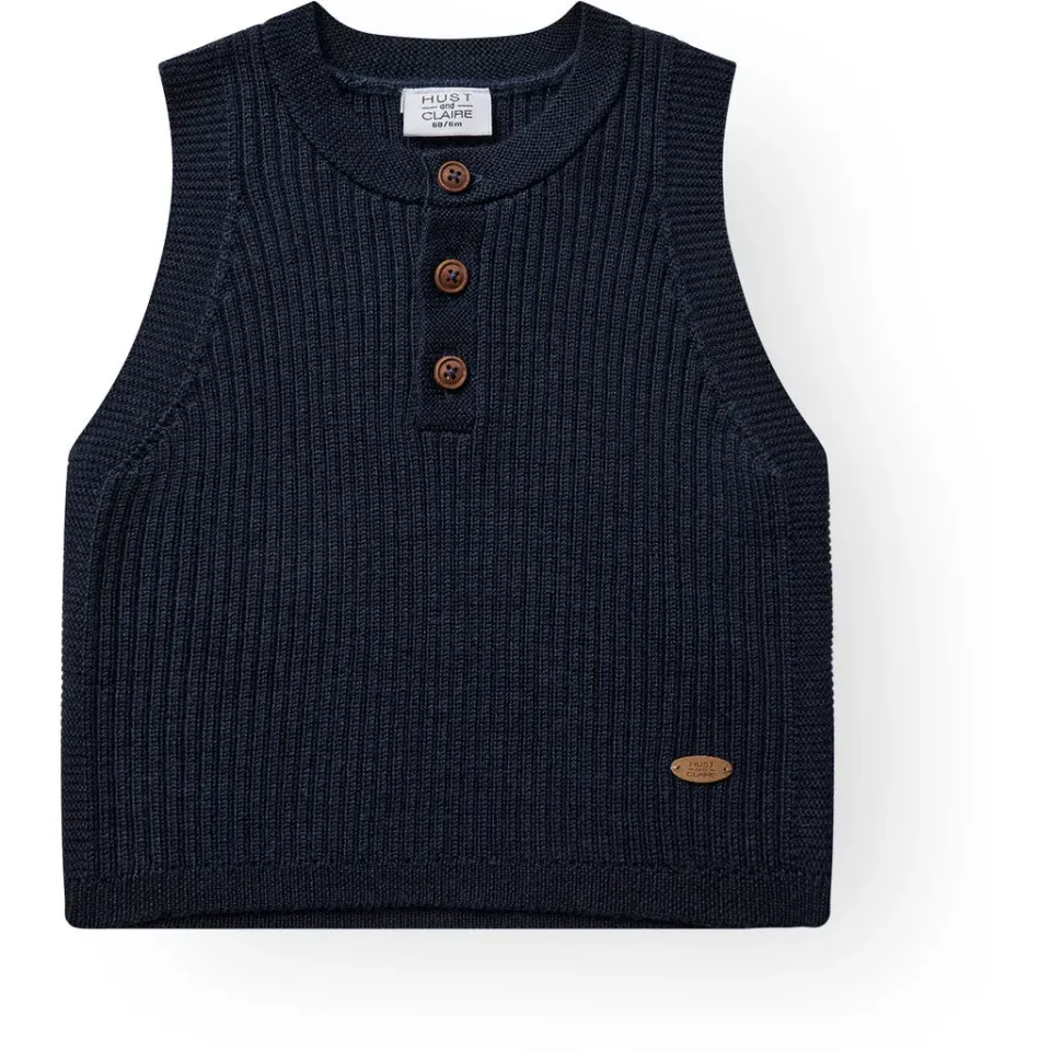 Hust & Claire Edi Wool Rib Knit vest Blues uld