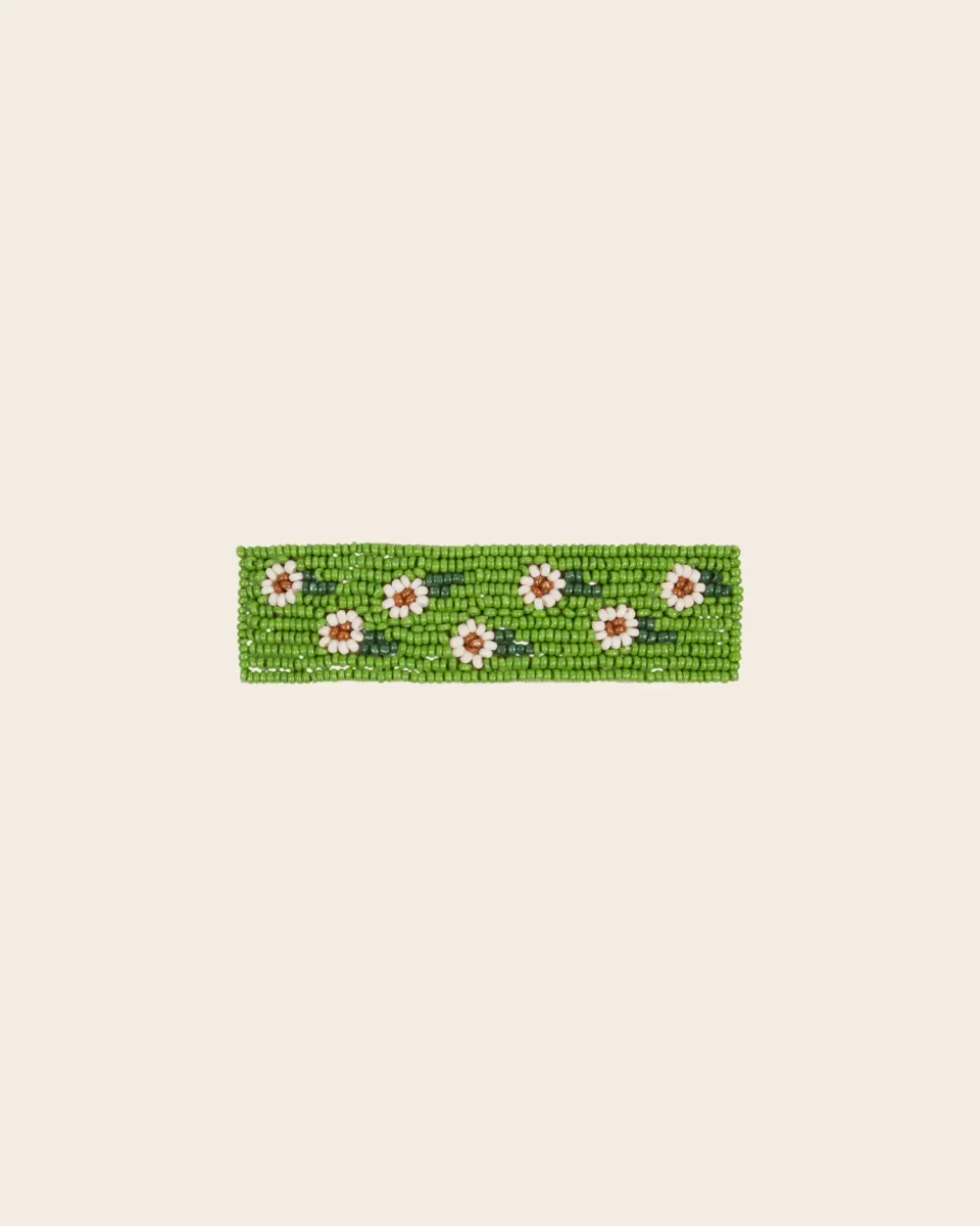 Emile et Ida Fleur hårspænde grøn 8 cm perleblomst
