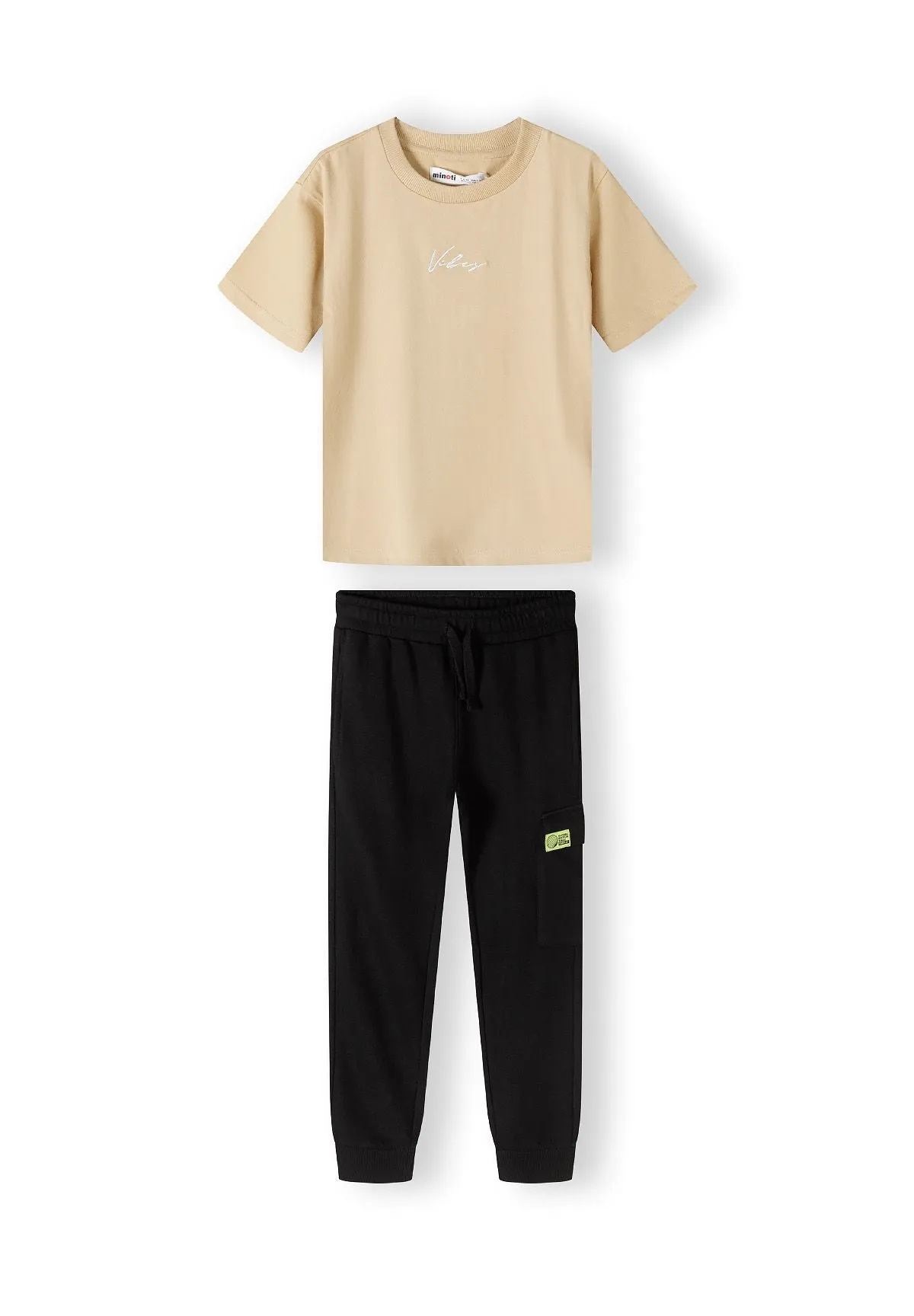 Minoti 42510 jogging sæt drenge sort beige broderi