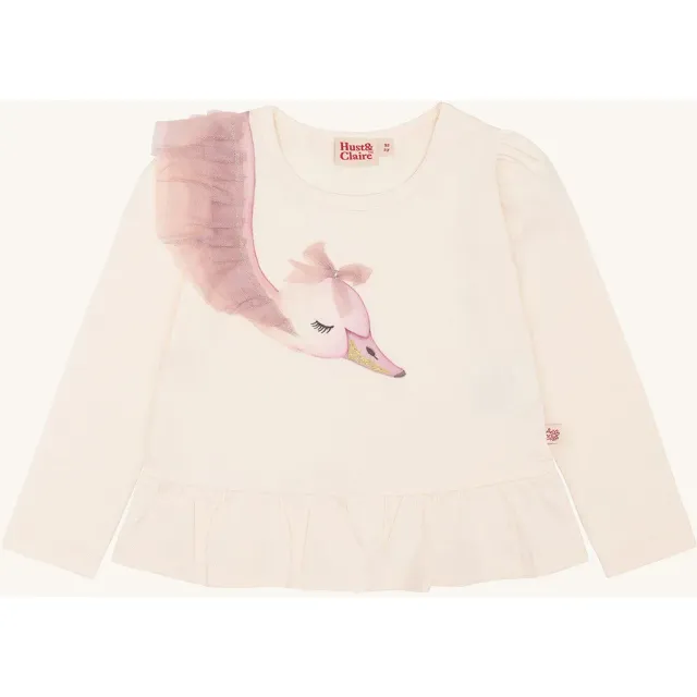 Hust & Claire Alma Swan langærmet T-shirt off white bomuld