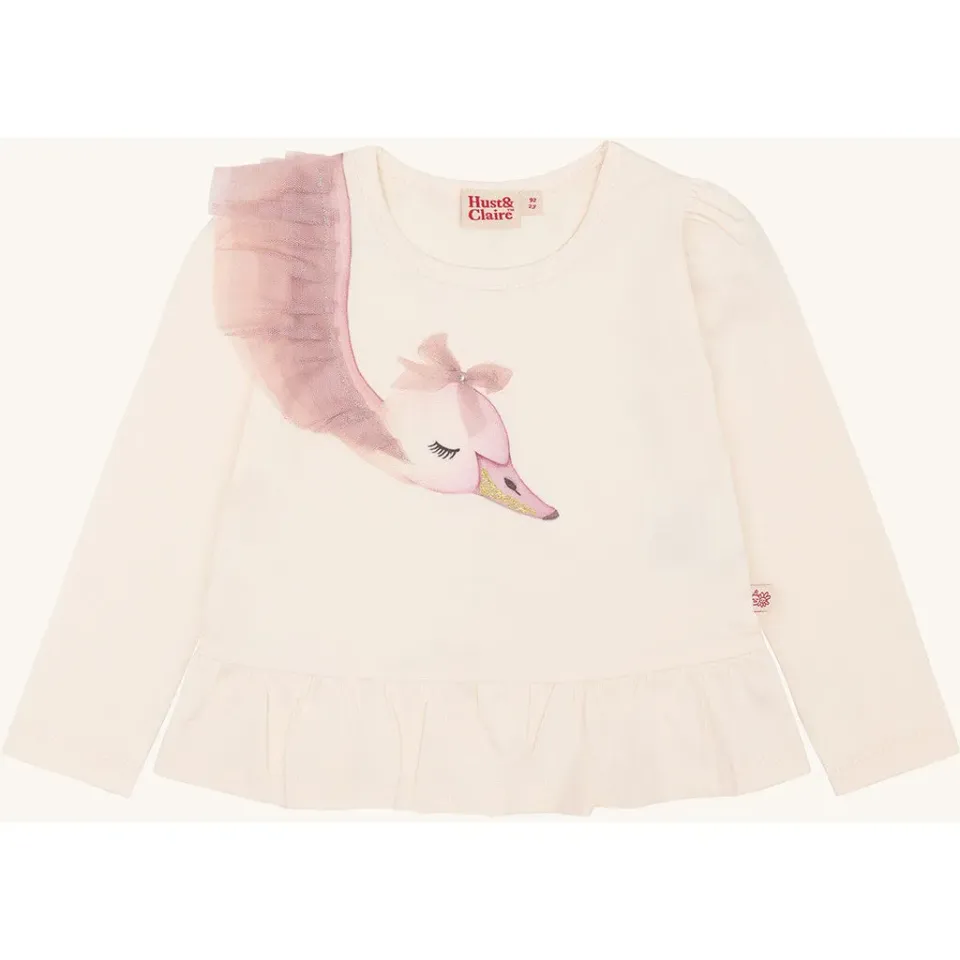 Hust & Claire Alma Swan langærmet T-shirt off white bomuld