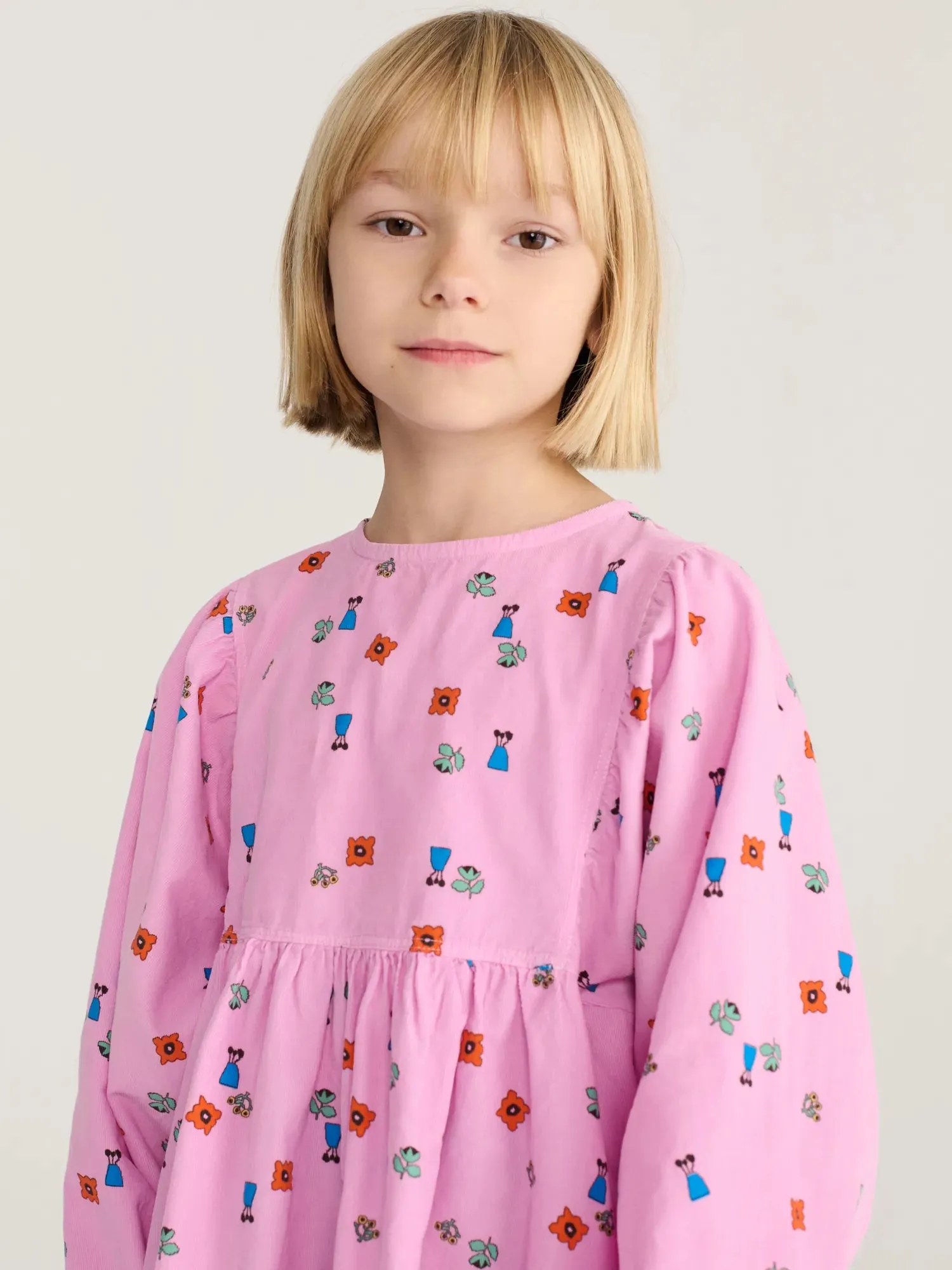 Bobo Choses Blossom vævet kjole lyserød økologisk bomuld