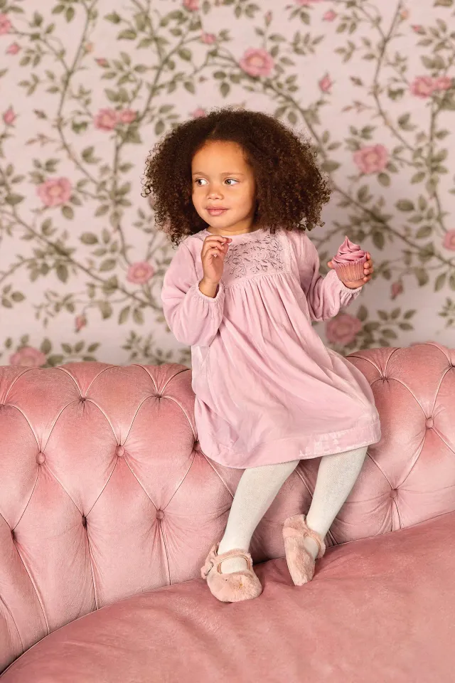 Bonton Daisy Rose Bacon kjole lyserød fløjl baby