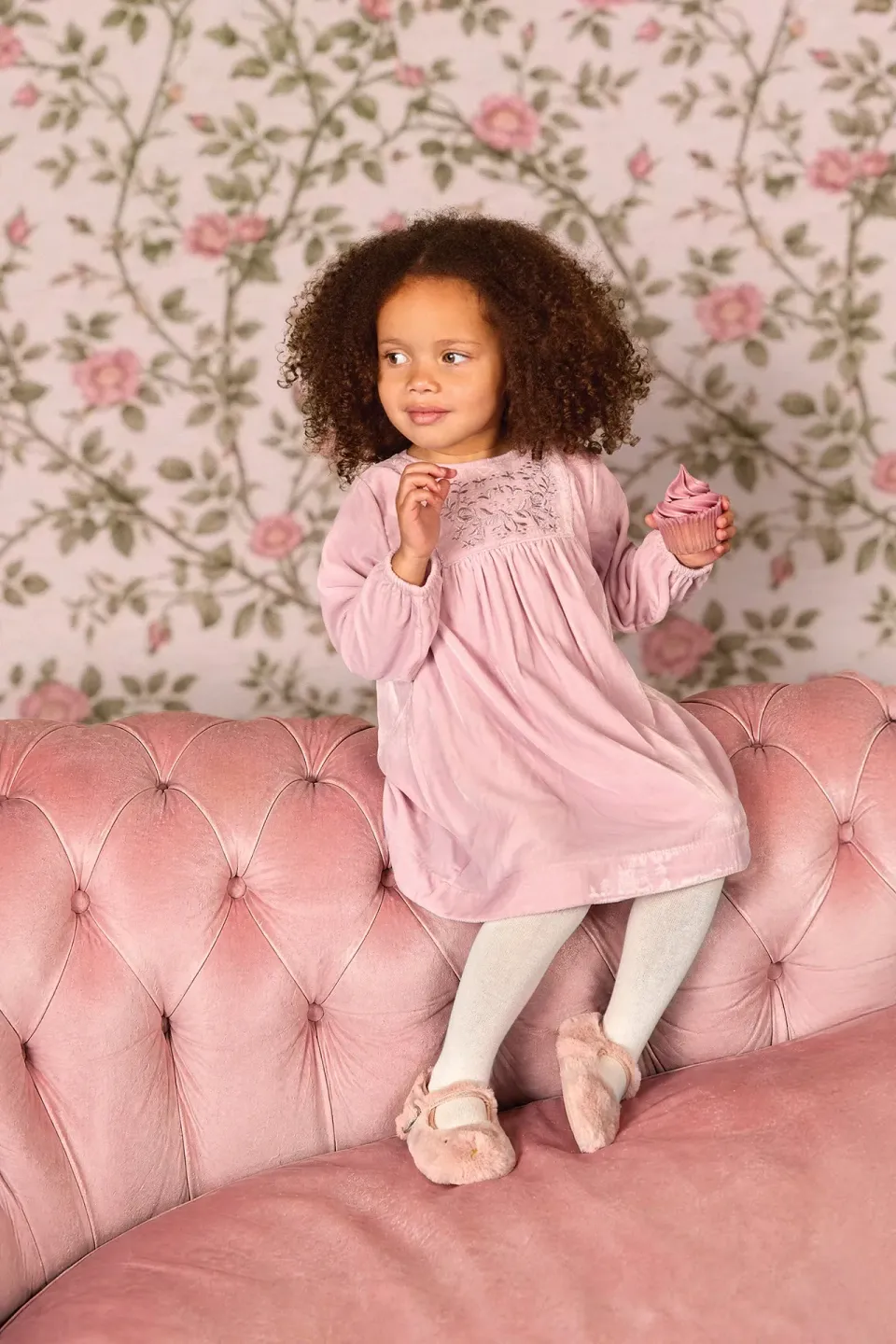 Bonton Daisy Rose Bacon kjole lyserød fløjl baby