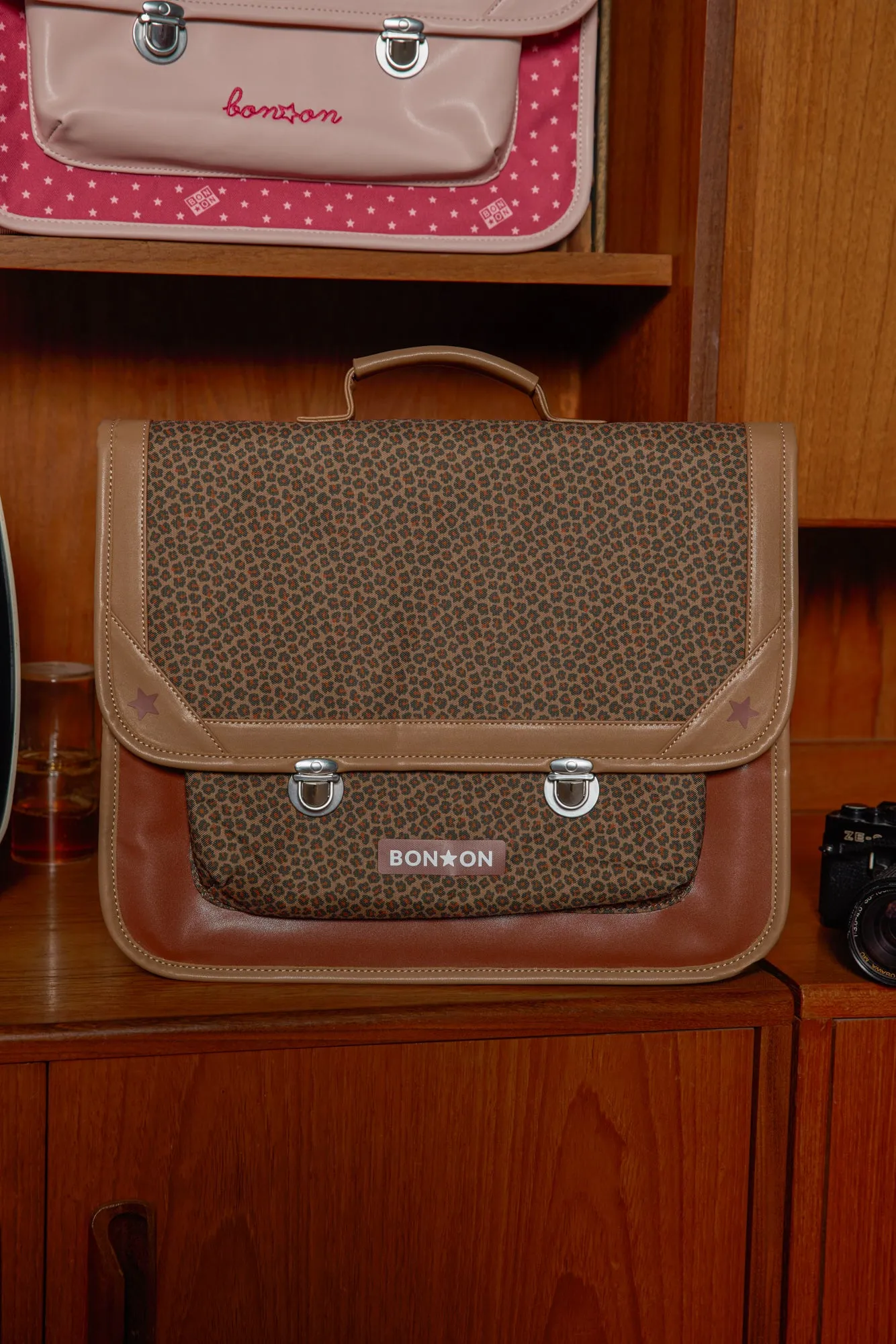 Bonton skoletaske leopard bomuld 38x30 cm