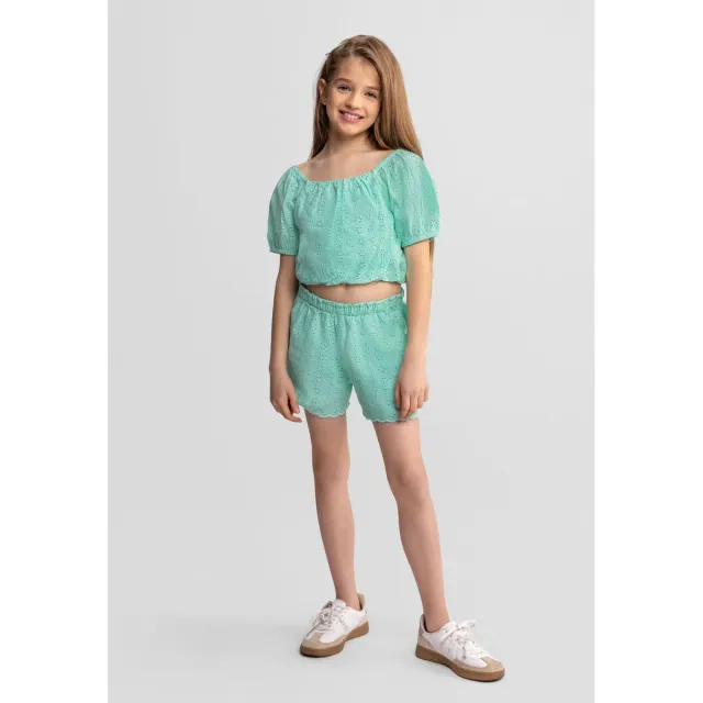 Minoti 44657 sæt lysegrøn top shorts