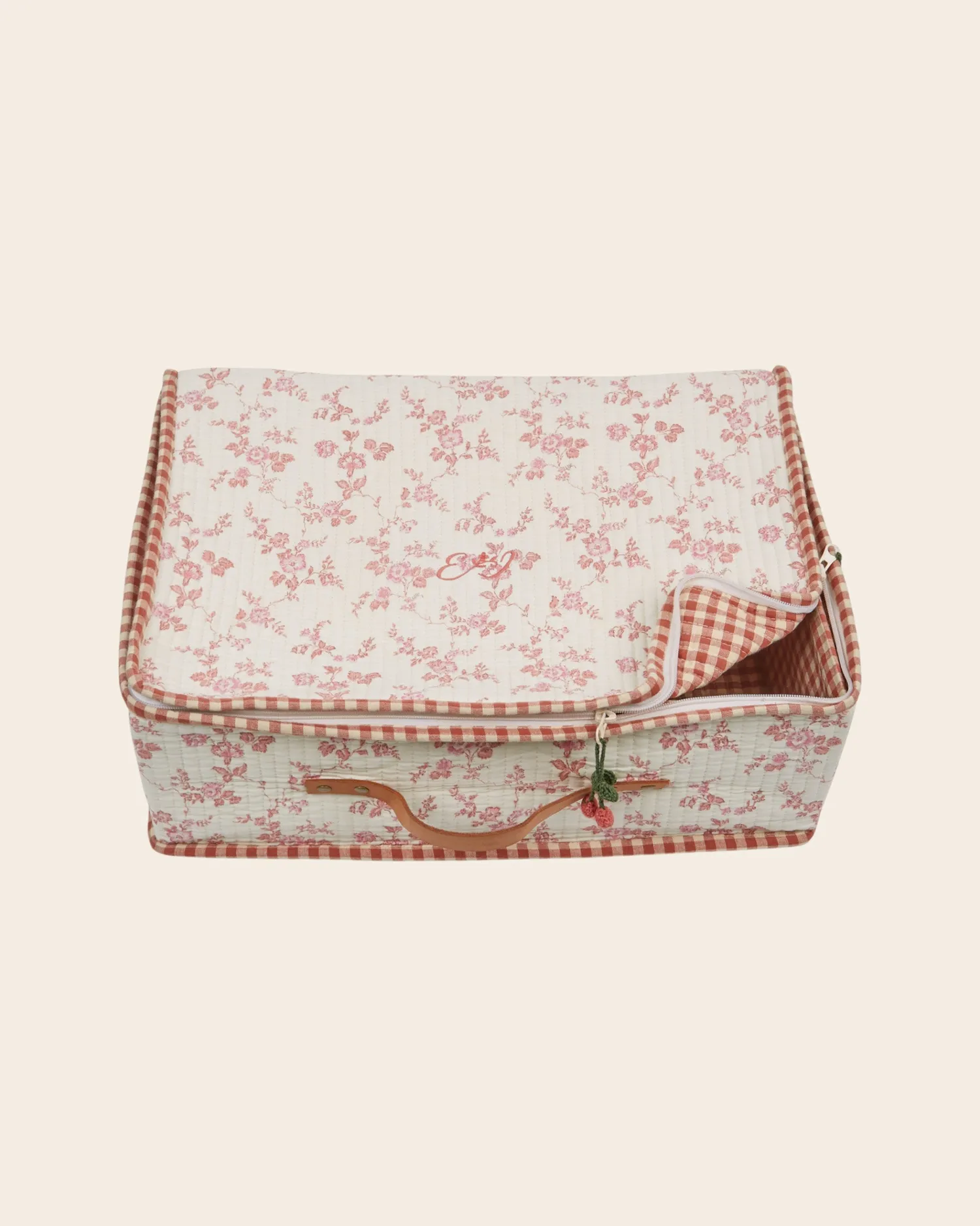 Emile et Ida Grand Valise kuffert ecru rosa blomster
