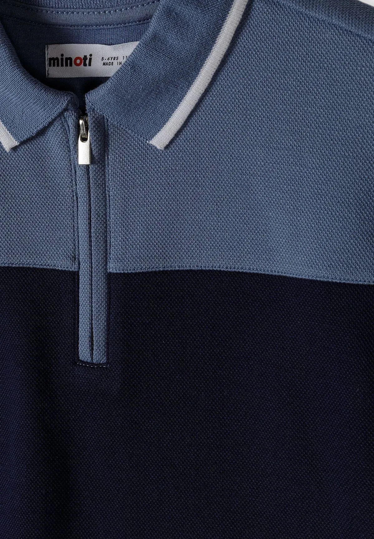 Minoti polo sæt blå colourblock til drenge