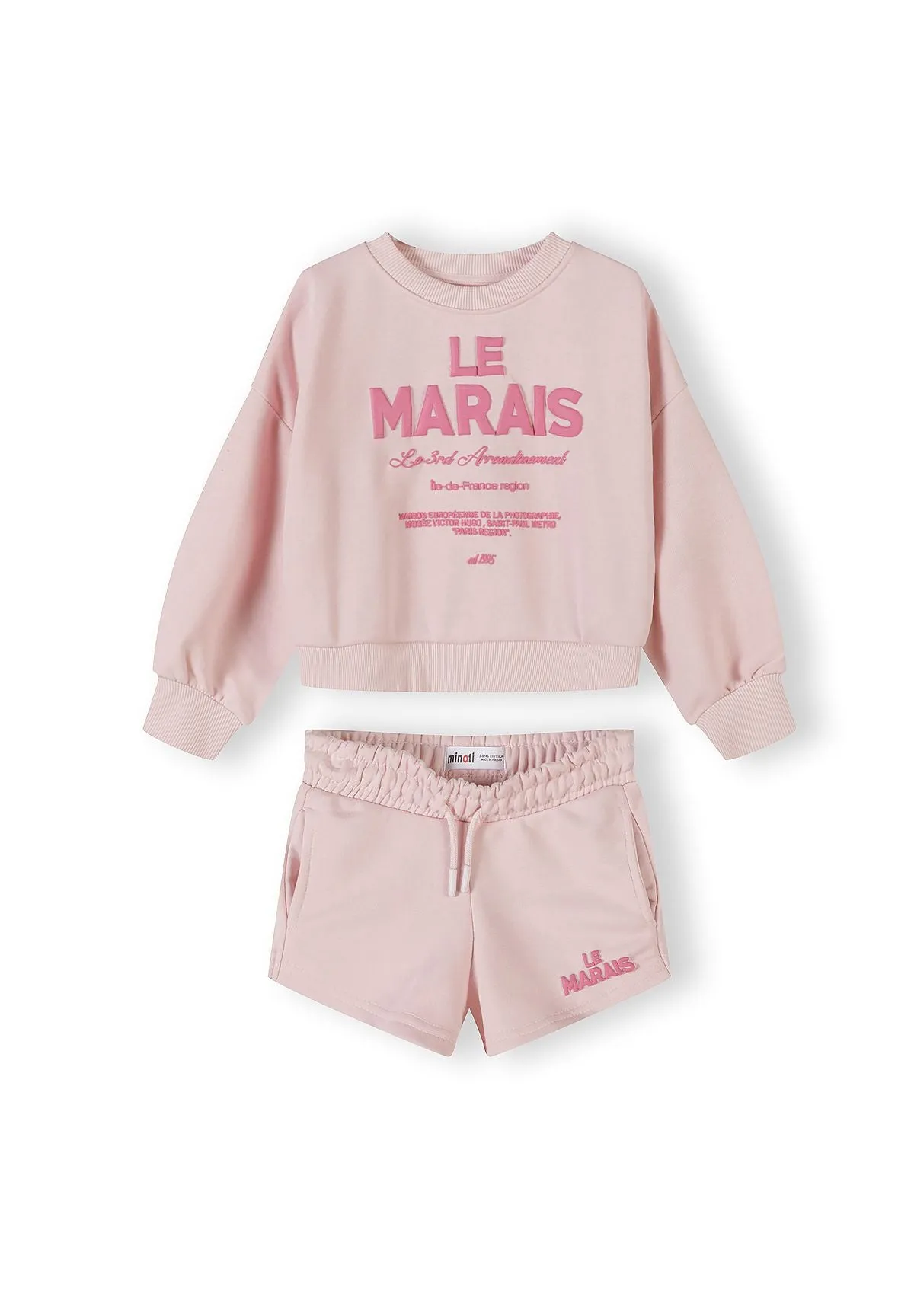 Minoti 44759 sweatsæt lyserød shorts 2 dele