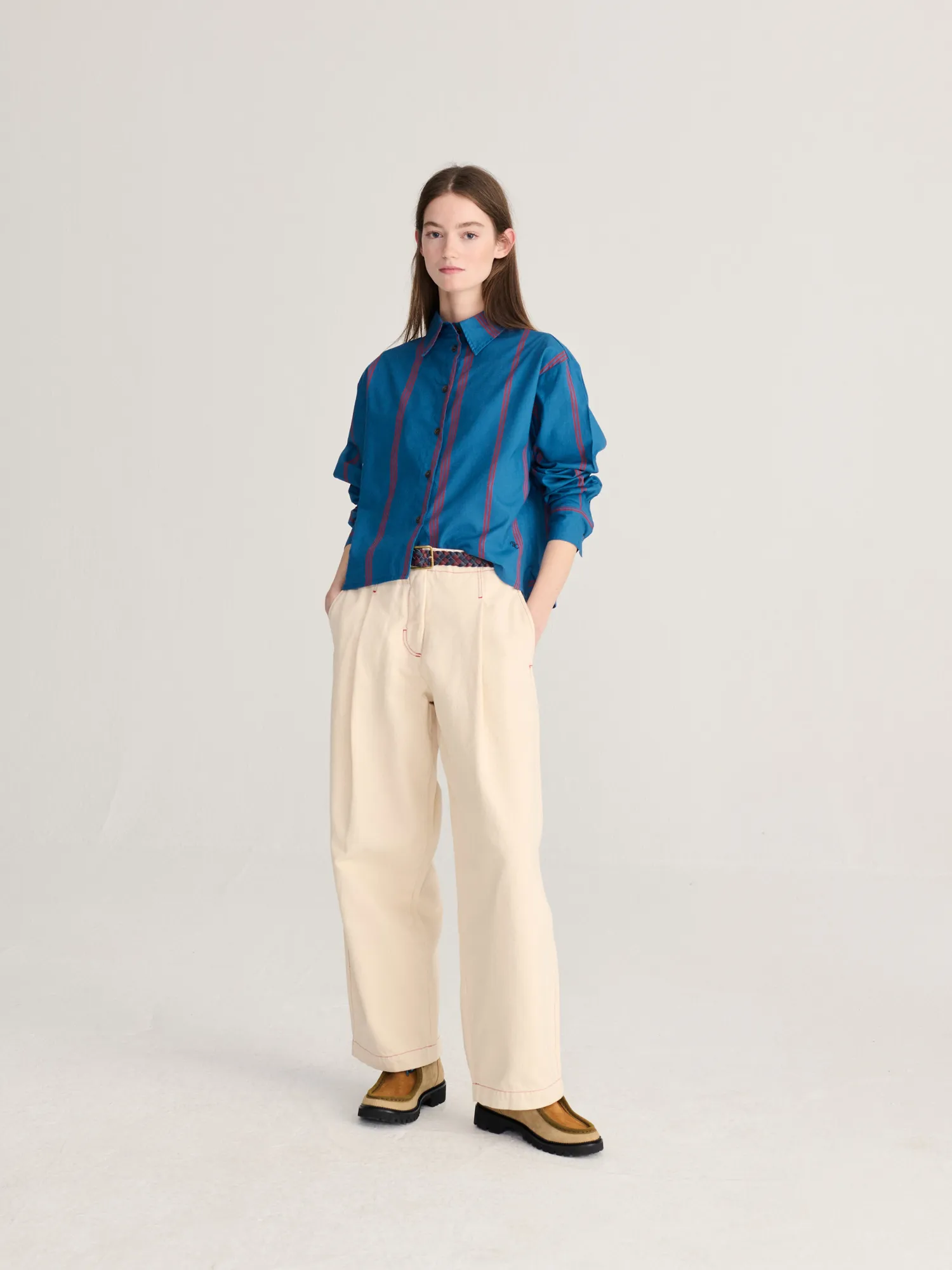 Bobo Choses Triple Stripes poplinskjorte preussisk blå XS