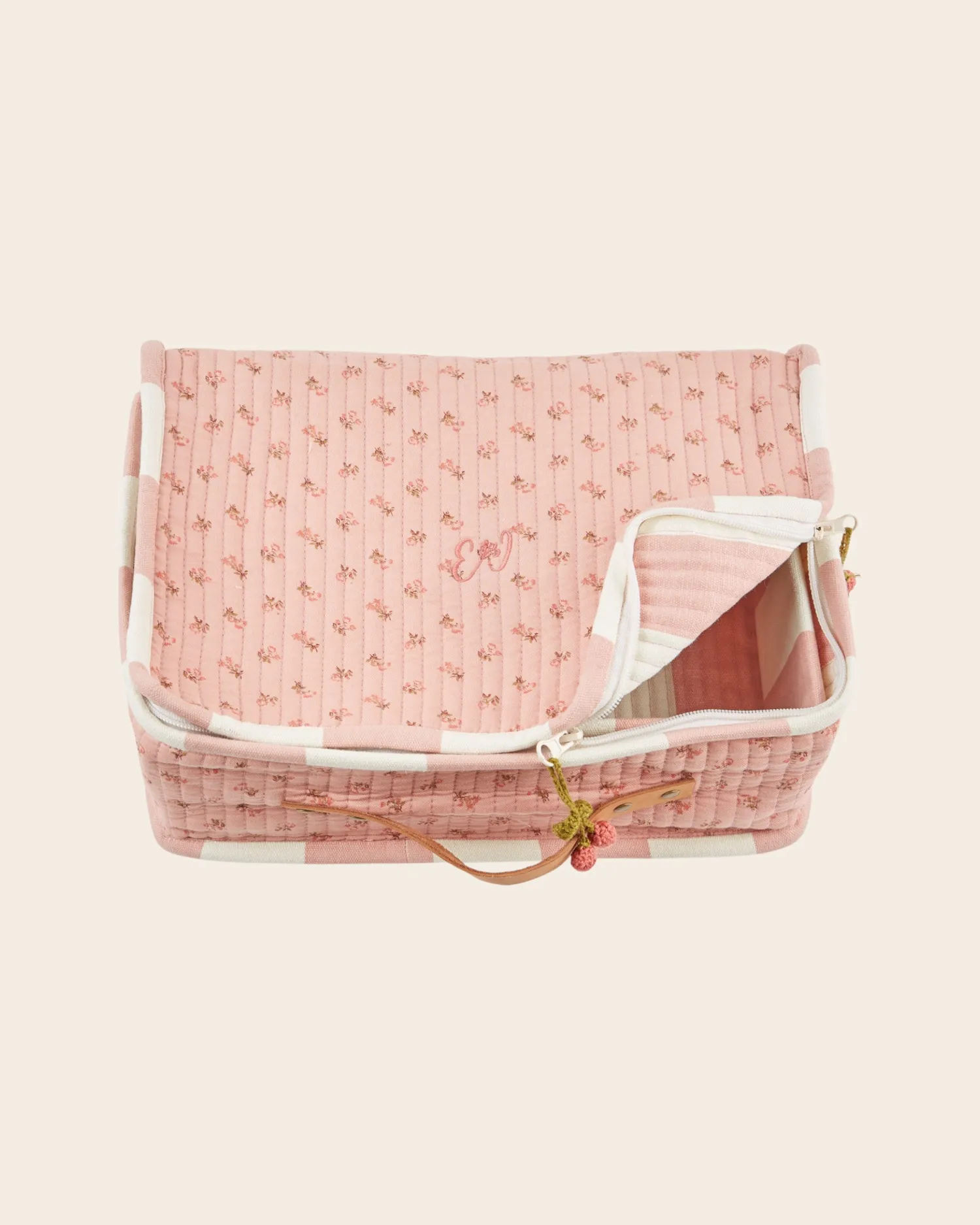 Emile et Ida kuffert blomstret rosa bomuld 31 cm