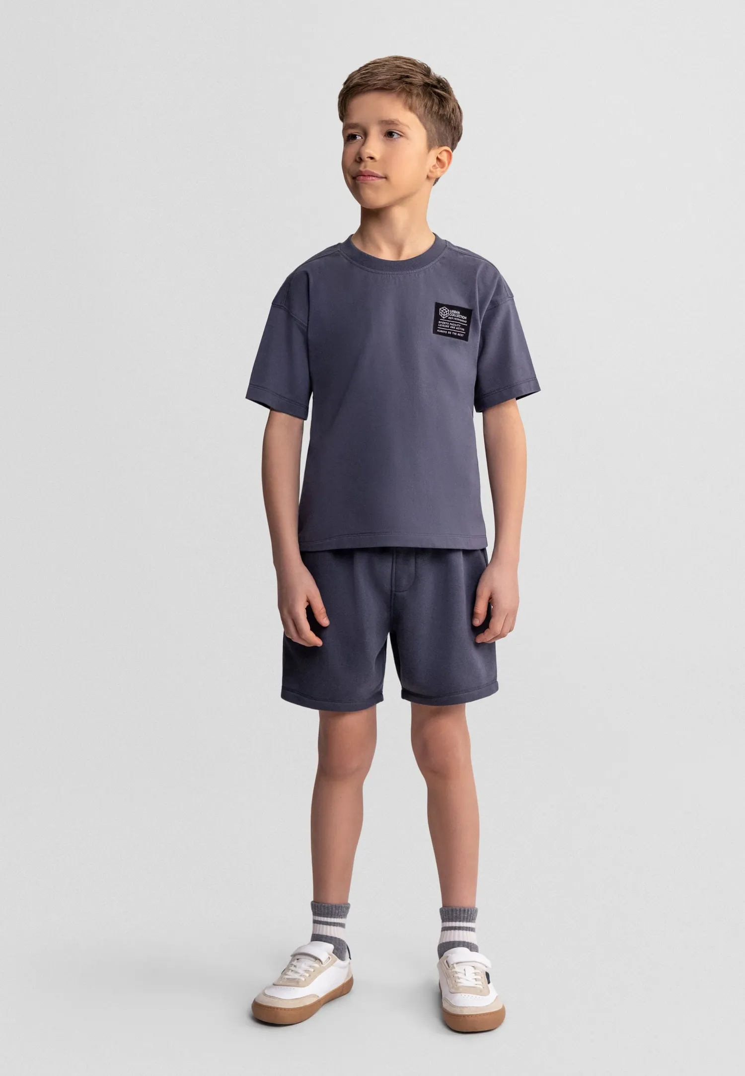 Minoti 42598 sæt grå t-shirt shorts bomuld