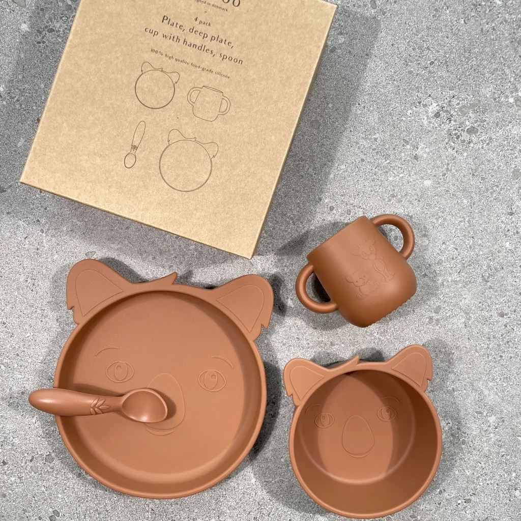 nuuroo Lykke spisesæt silikone 4 dele Caramel Café LFGB