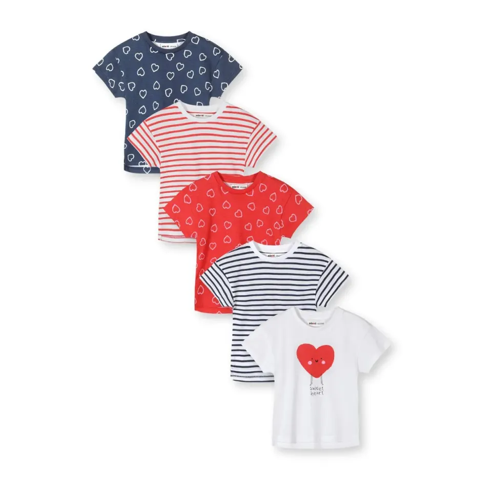 Minoti 44812 T-shirt 5-pak hvid hjerteprint til piger
