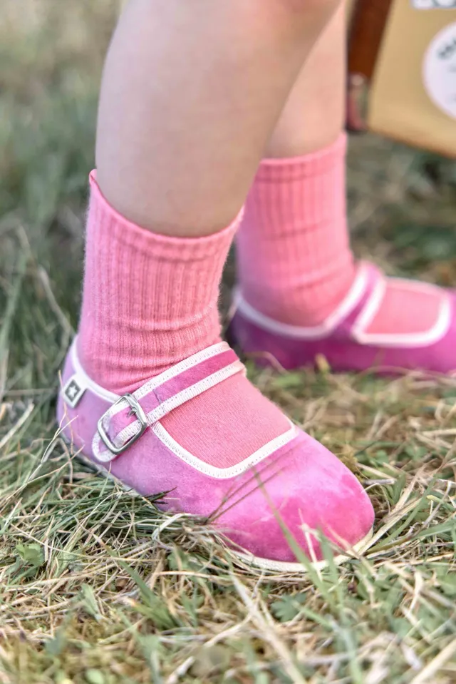 Bonton Jane Faroe ballerinasko rosa velour velcro