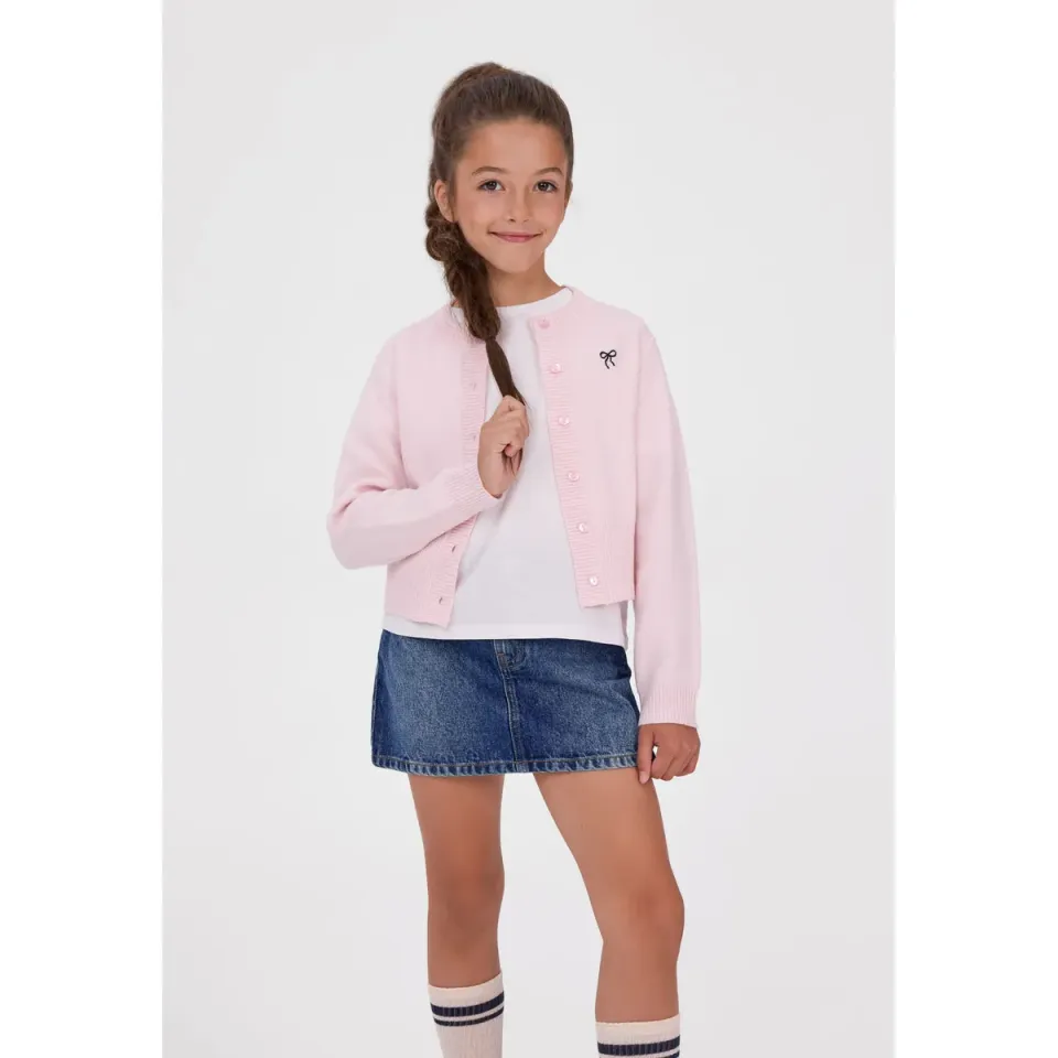 Minoti 45688 cardigan lyserød sløjfe pige