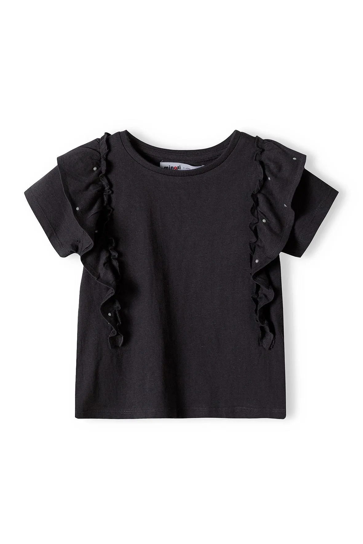 Minoti 38289 t-shirt til piger sort flæse perler