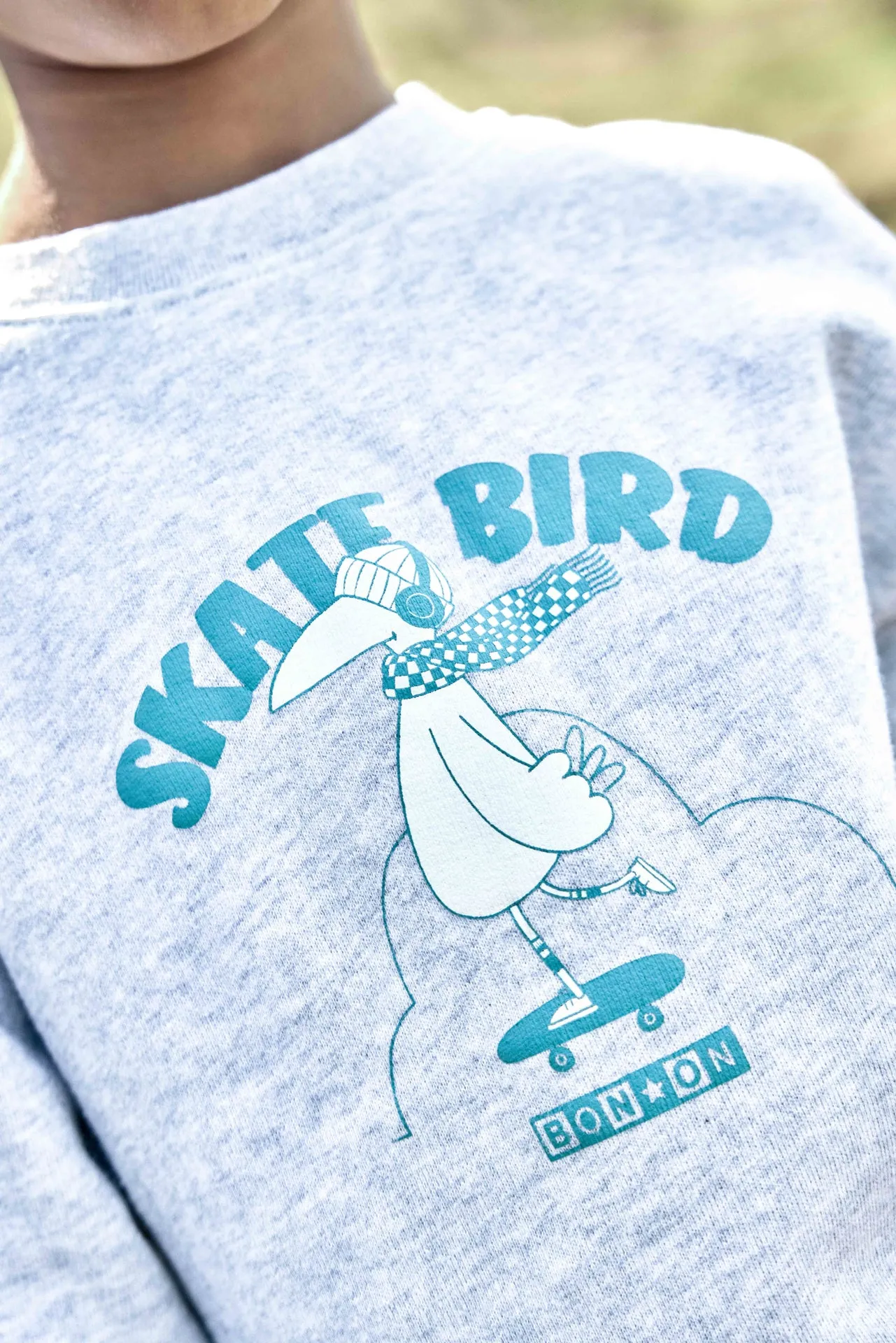 Bonton Smile Skatebird sweatshirt gris chine 2A bomuld