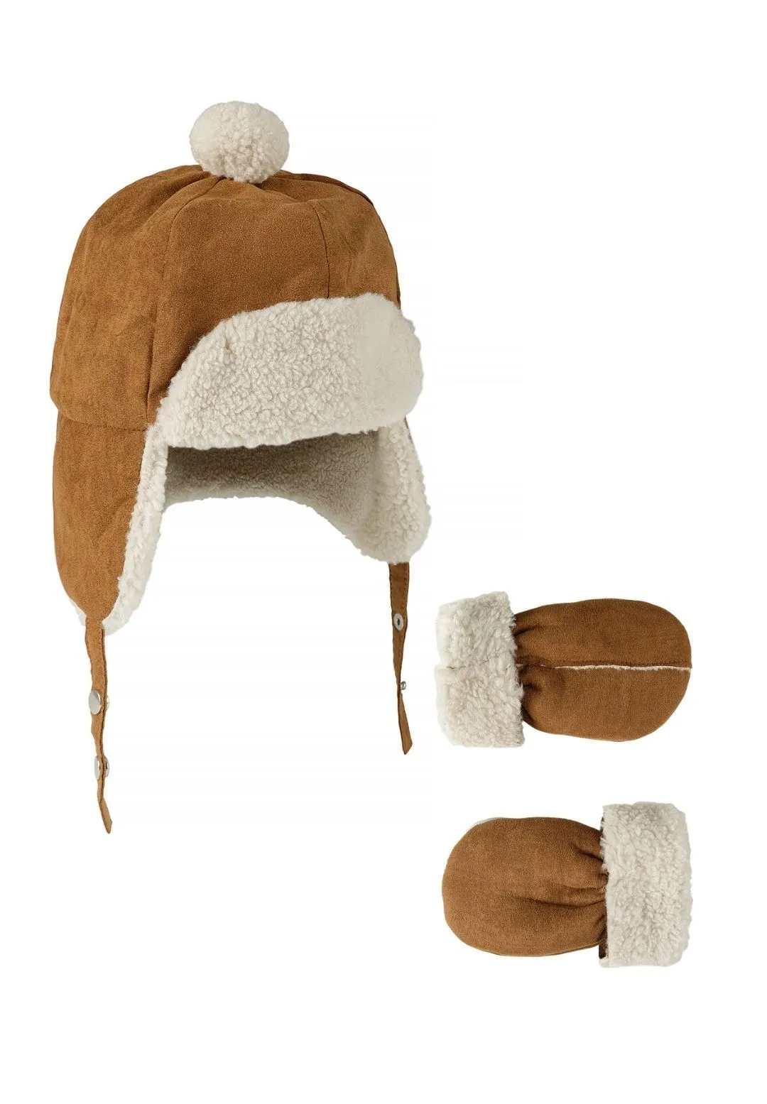 Minoti 45893 flyverhue sæt strik beige vanter