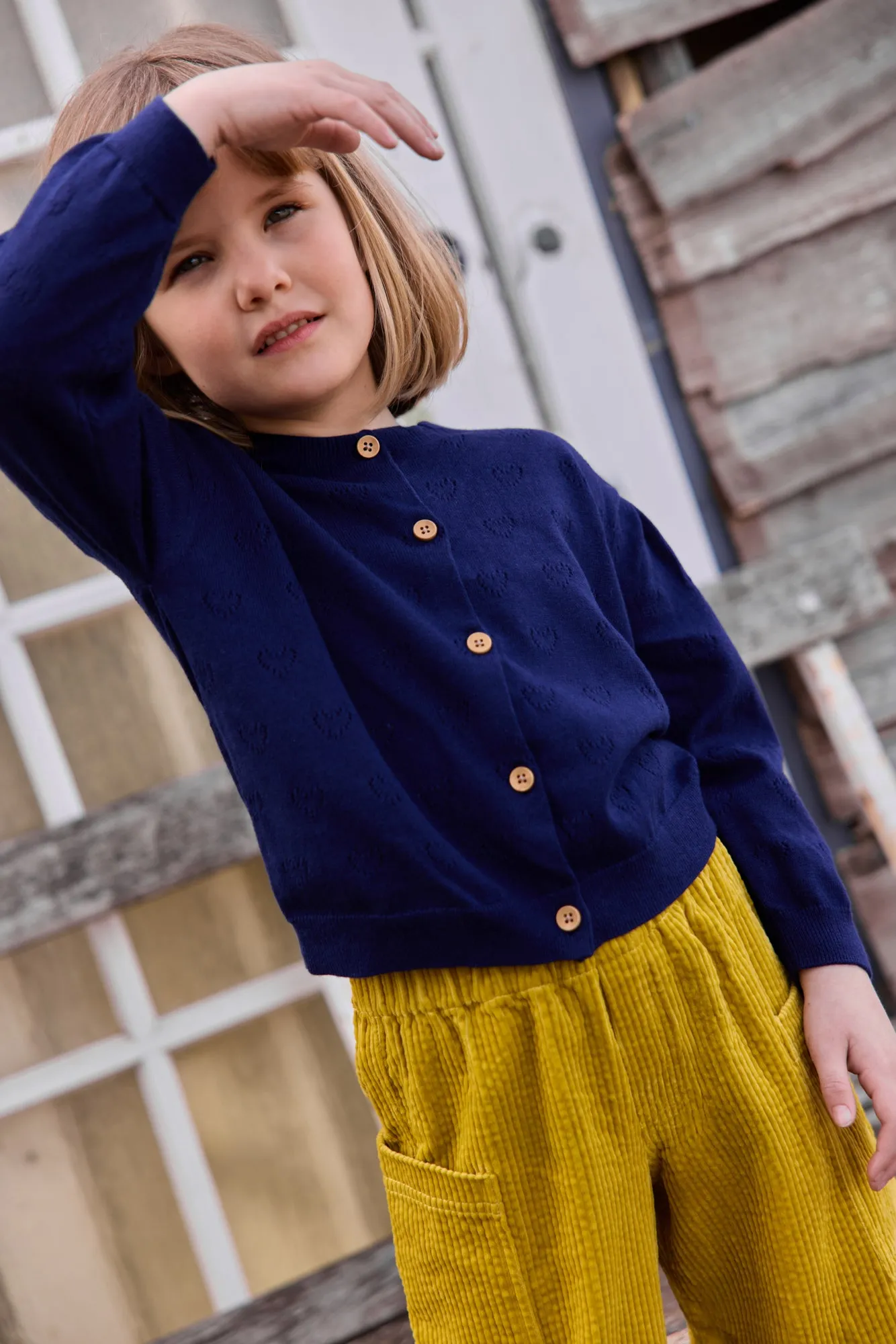 Bonton Lilou cardigan blå hjertehuller bomuld