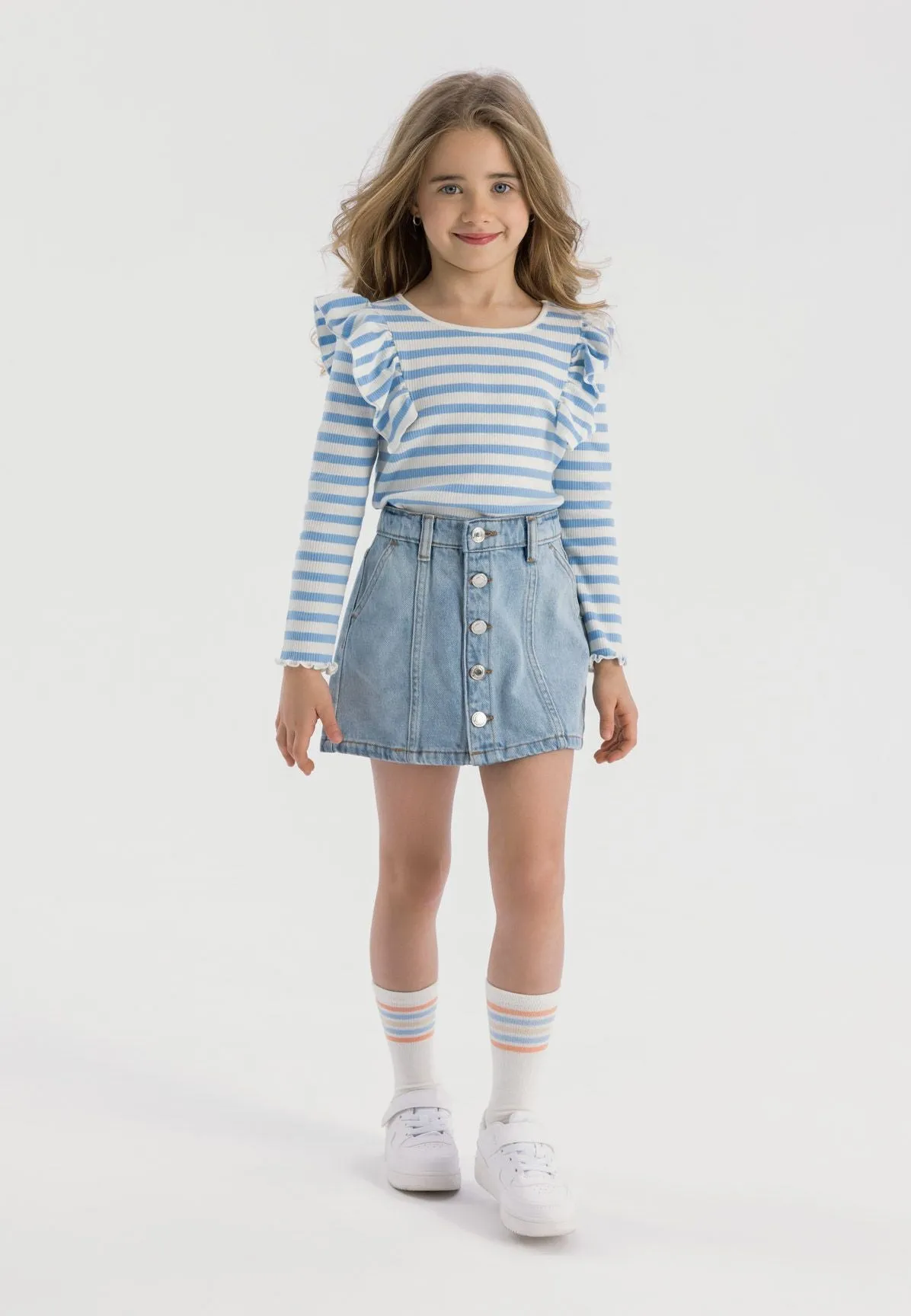 Minoti 42722 Denimnederdel til piger lyseblå