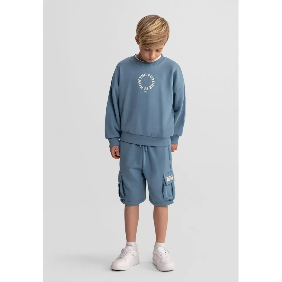 Minoti 44789 sæt blågrå drenge sweatshirt shorts