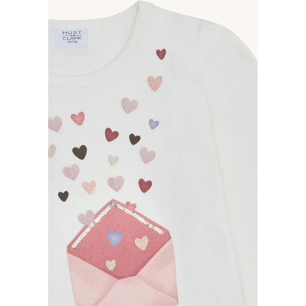 Hust & Claire Alma Heart Letter bluse Sugar bomuld