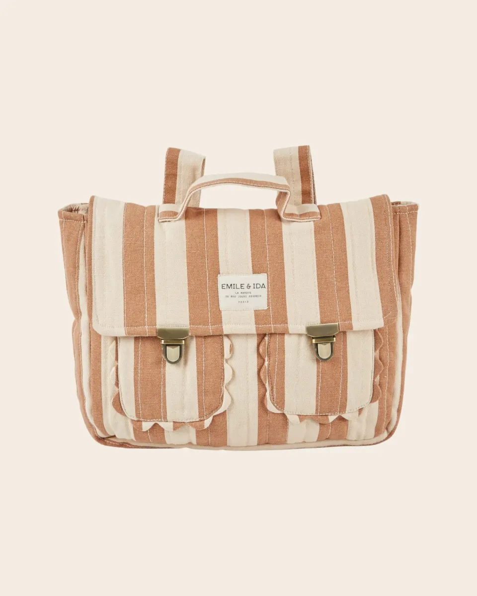 Emile et Ida Matelasse skoletaske beige stribet quiltet