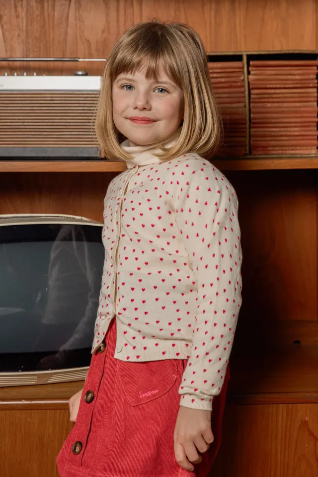 Bonton Lilou Love cardigan hjerter ecru 2-14 år