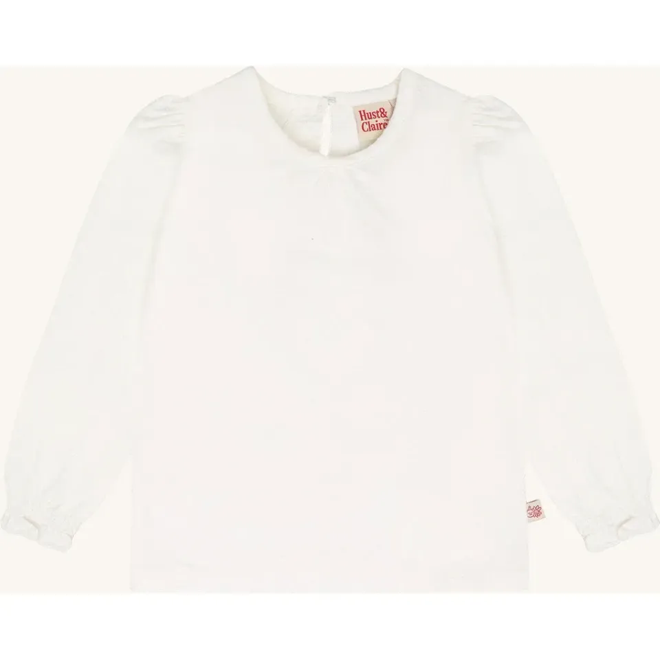 Hust & Claire Alma HCAlma Solid langærmet t-shirt Ivory økologisk