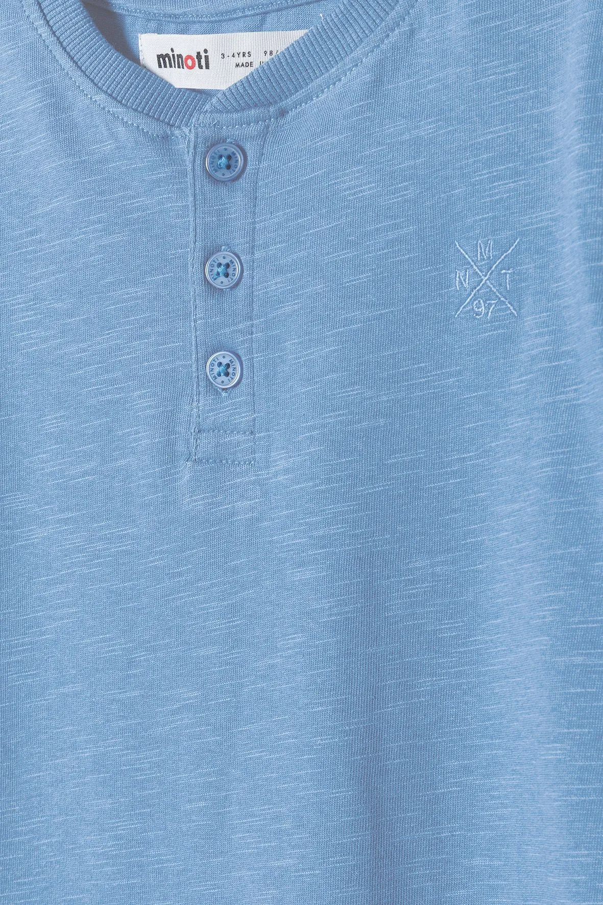 Minoti 38367 henley t-shirt lyseblå bomuld
