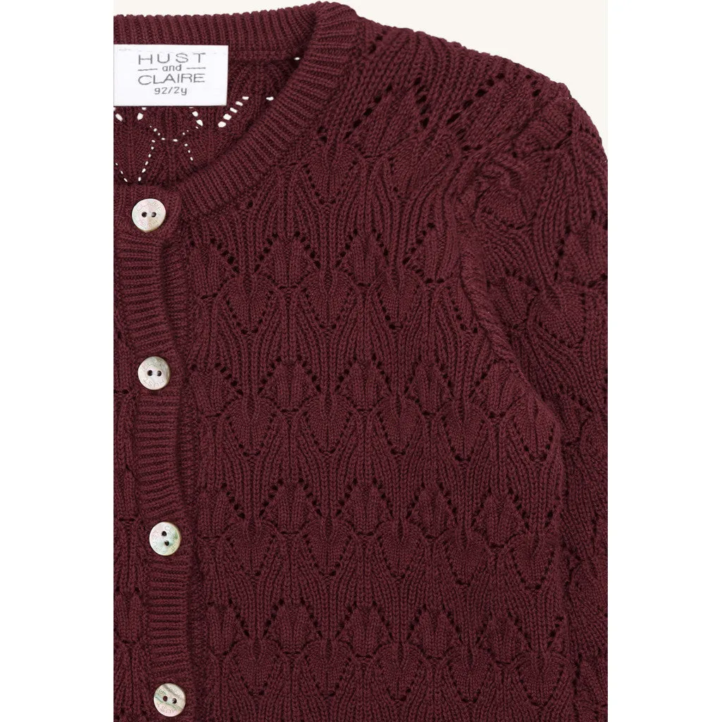 Hust & Claire HCCilja Pointelle cardigan New Maroon øko
