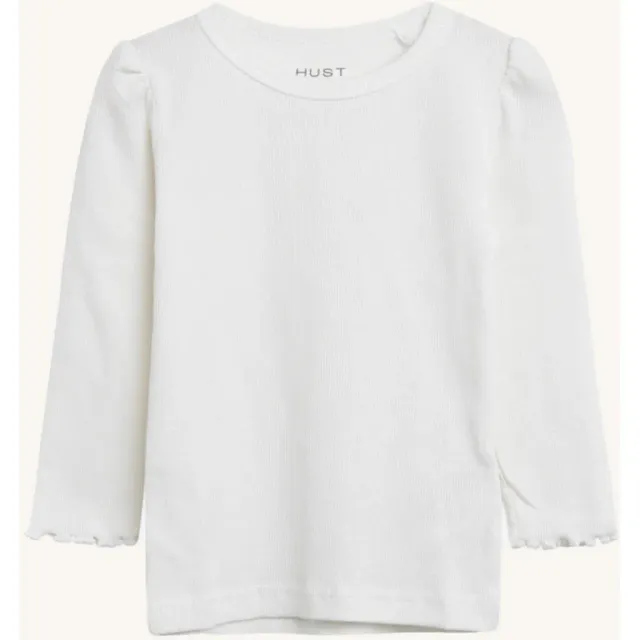 Hust & Claire Andia Rib langærmet T-shirt Ivory bomuld