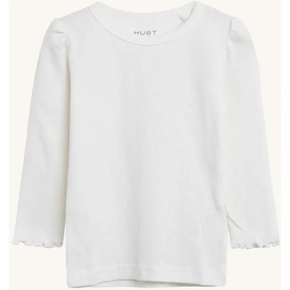 Hust & Claire Andia Rib langærmet T-shirt Ivory bomuld