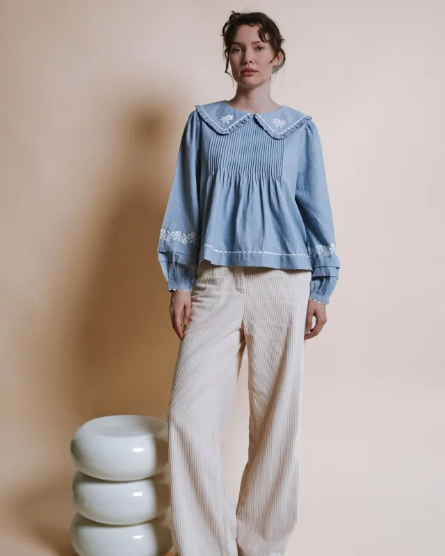 Emile et Ida Elena blouse blå broderet bomuld
