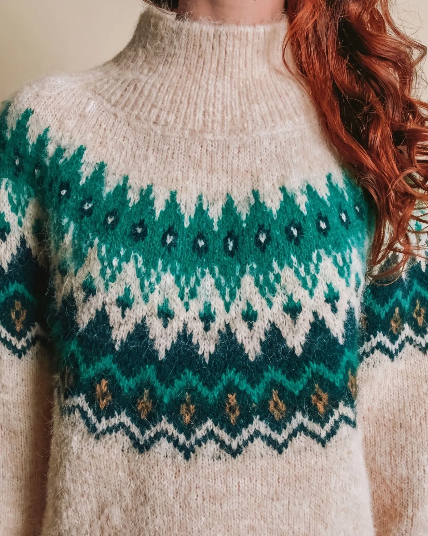 Emile et Ida Jacquard pullover ecru grøn uld