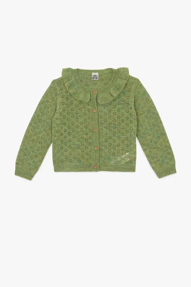 Bonton Corolle Vert Prairie cardigan grøn hjertemønster