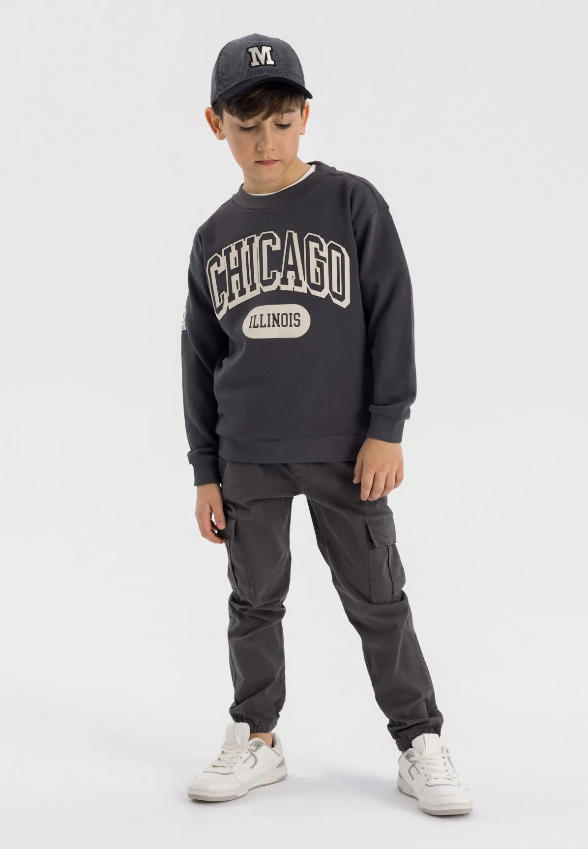 Minoti 42560 sweatshirt antracit Chicago bomuld