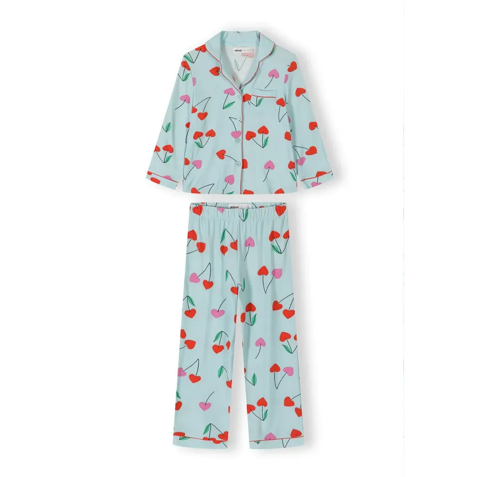 Minoti 44904 pyjamas lyseblå kirsebær pige