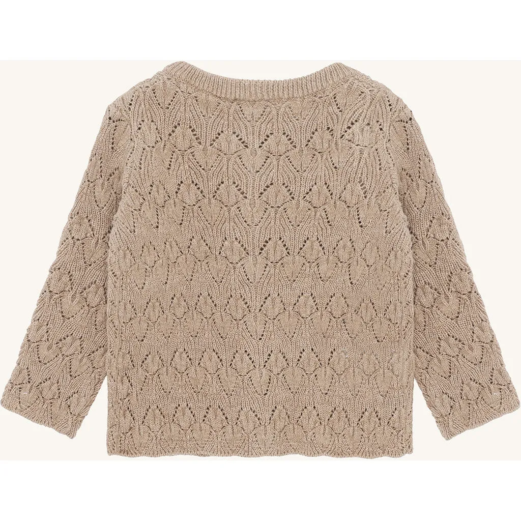 Hust & Claire Cilja Pointelle cardigan Biscuit økologisk bomuld