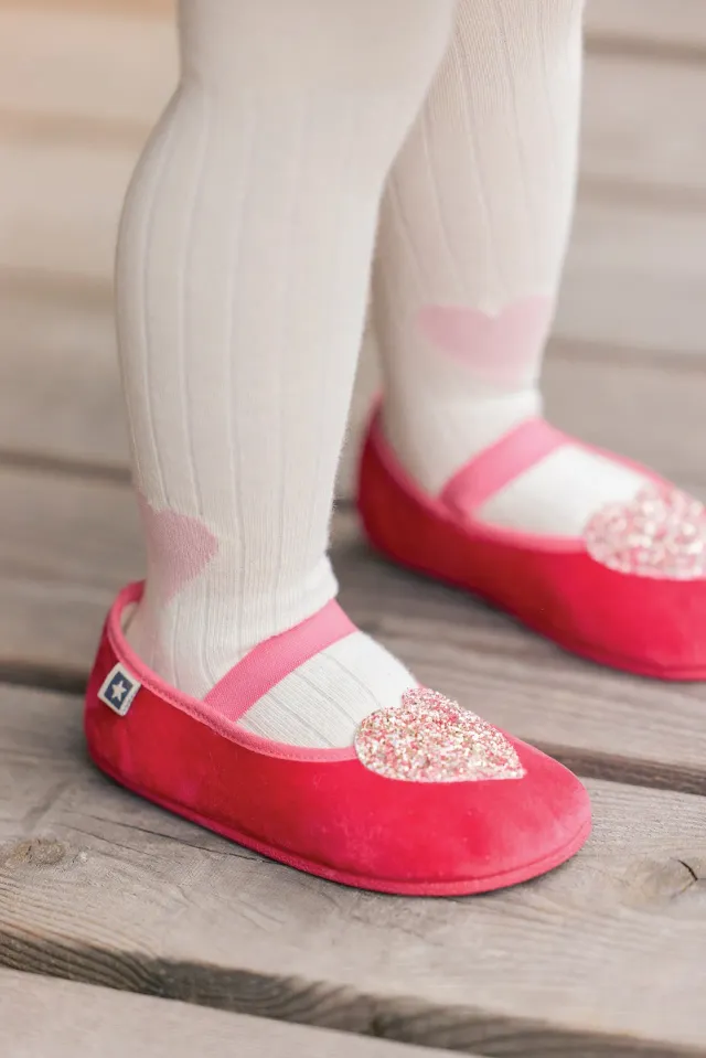 Bonton Sarra ballerina velour rosa glimmerhjerte