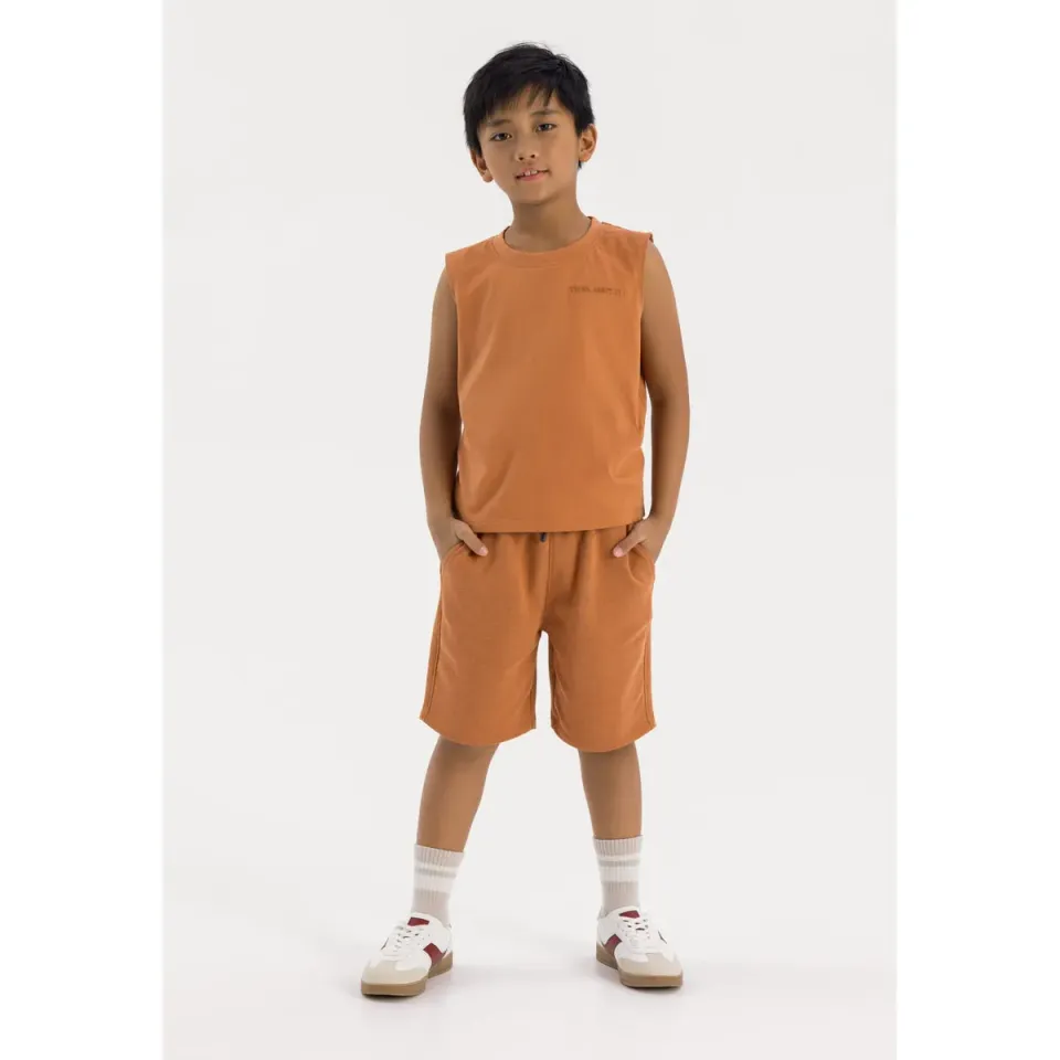 Minoti 42602 sæt beige bomuld top og shorts
